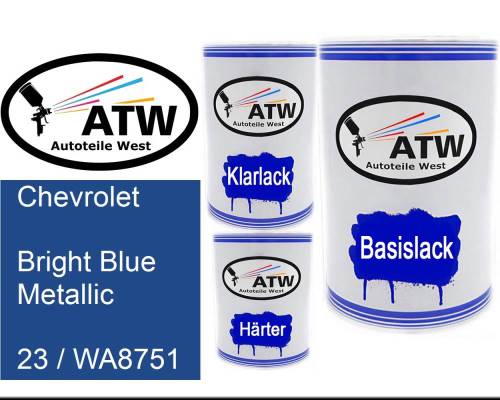 Chevrolet, Bright Blue Metallic, 23 / WA8751: 500ml Lackdose + 500ml Klarlack + 250ml Härter - Set, von ATW Autoteile West.